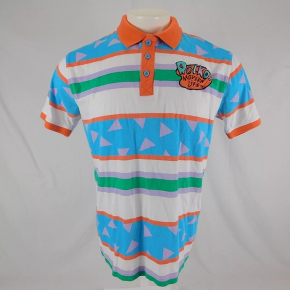 Rocko's Modern Life Kid Striped Polo Golf Shirt Nickelodeon Embroidered Patch Sm - Picture 1 of 6